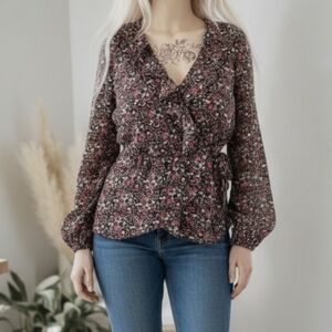 MAX STUDIO  floral ruffled wrap top blouse bohemian dainty